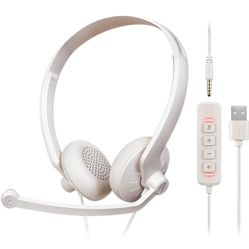 FEABASK USB Headset with Microphone for PC - Wired Computer Headphones with Noise Cancelling Microphone for Home Office Online Class Skype Zoom Meetings