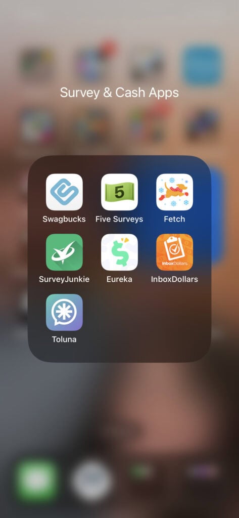 screenshot of cash apps and survey apps