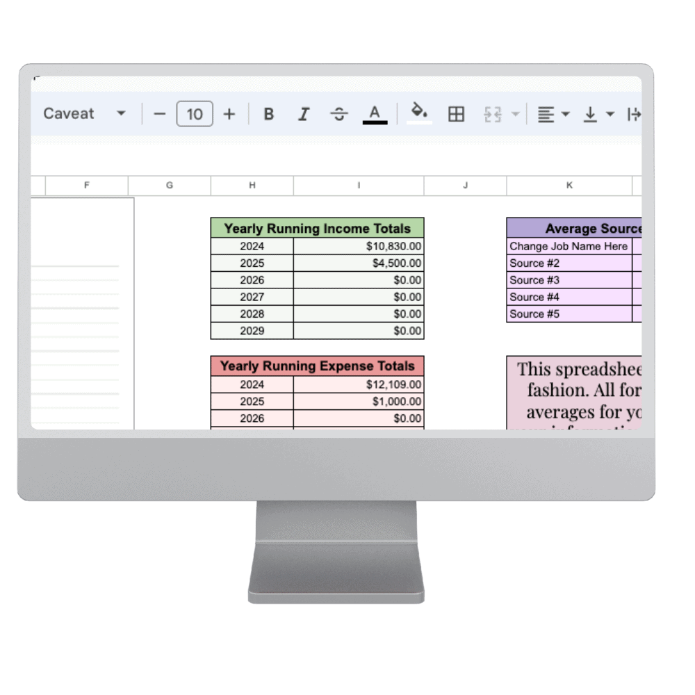 budget spreadsheet screenshot
